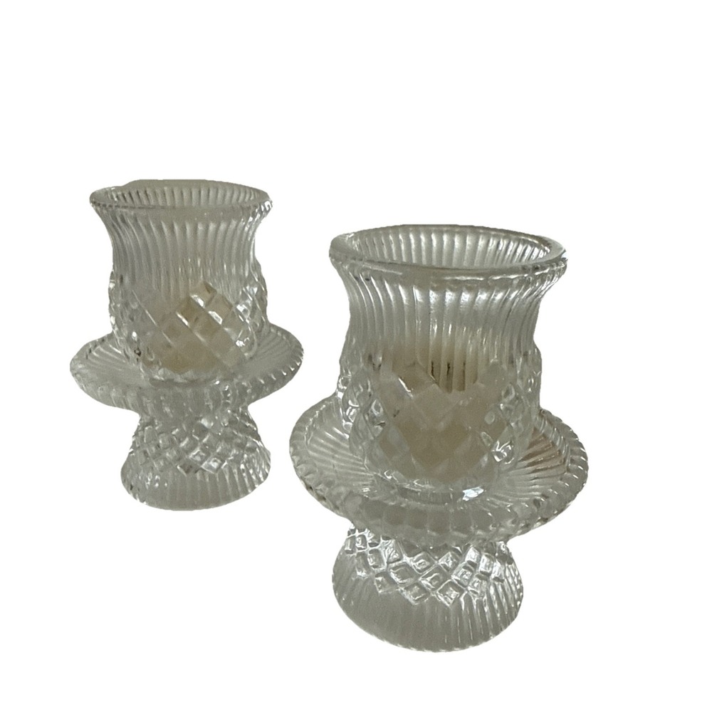 2 VTG 90s PartyLite Williamsburg Votive Clear Crystal Candle Holder Cottage Glam - Picture 2 of 5